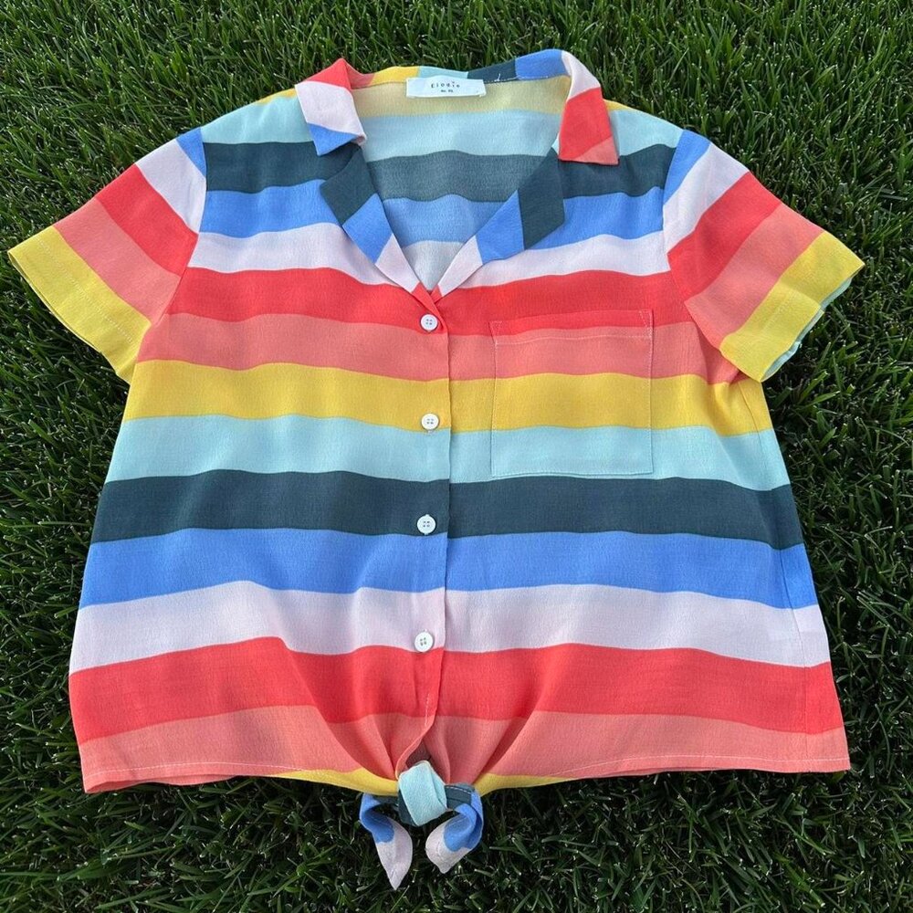 Elodie striped front tie blouse, new with tags, 100% Rayon